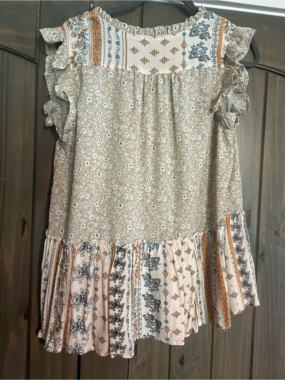 GiGiO Cream Floral Boho Ruffle Tunic Top - Picture 3 of 5